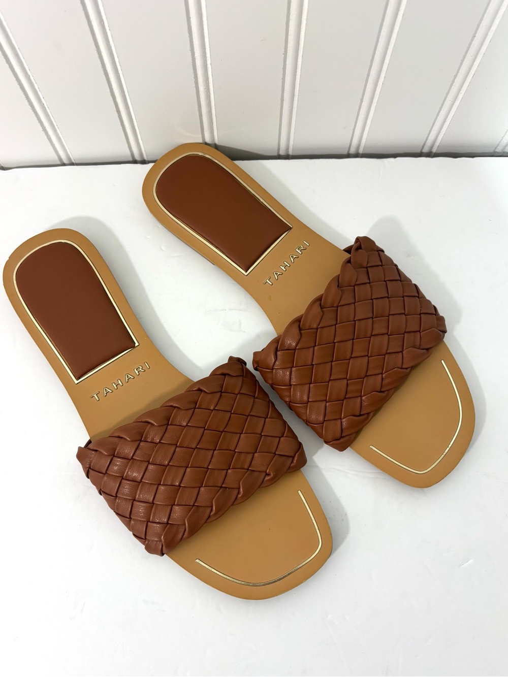 Tahari Melissa Braided Slide Sandals Camel Brown Size 9.5